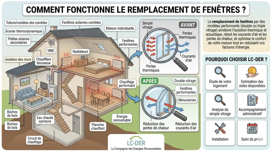 Comment fonctionne le remplacement de fenêtres : avant et après, avec double vitrage, réduction des pertes thermiques et courants d'air