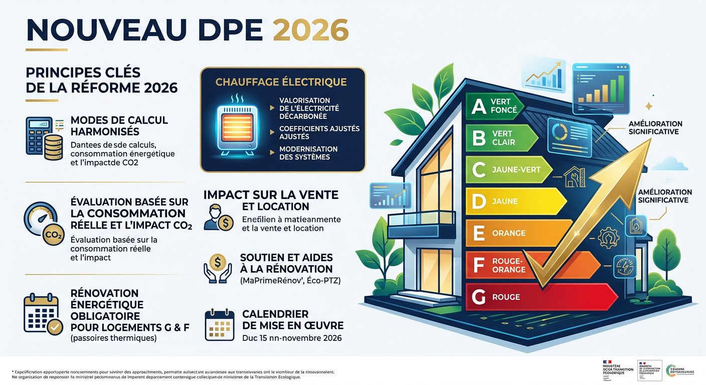 Infographie nouveau DPE 2026 reforme logements electriques